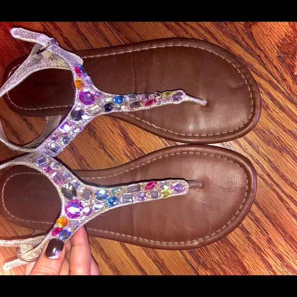 Colorful Rainbow Jeweled Strapped Sandals - Picture 2 of 3